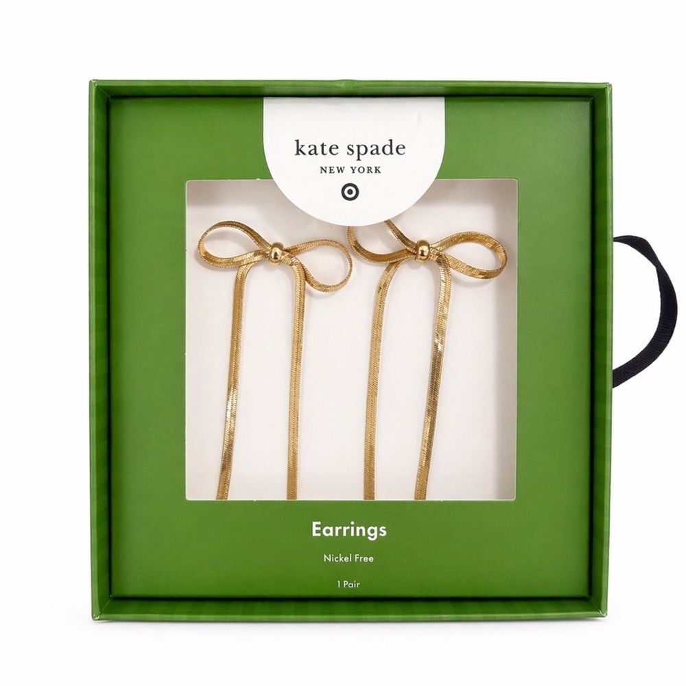 Kate Spade Bow Drop Dangle Earrings NWT Gold Tone